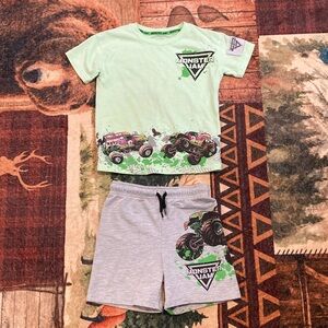Monster Jam Kids Green T-Shirt and Gray Shorts Set